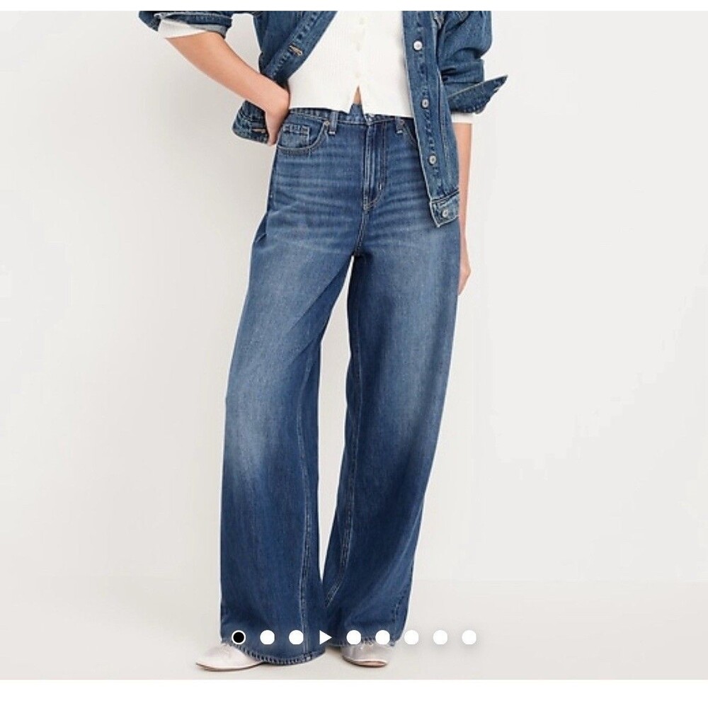 * NWT Old Navy Womens Jeans Size 0 High Rise Wide Leg Baggy Drapey Denim Blue